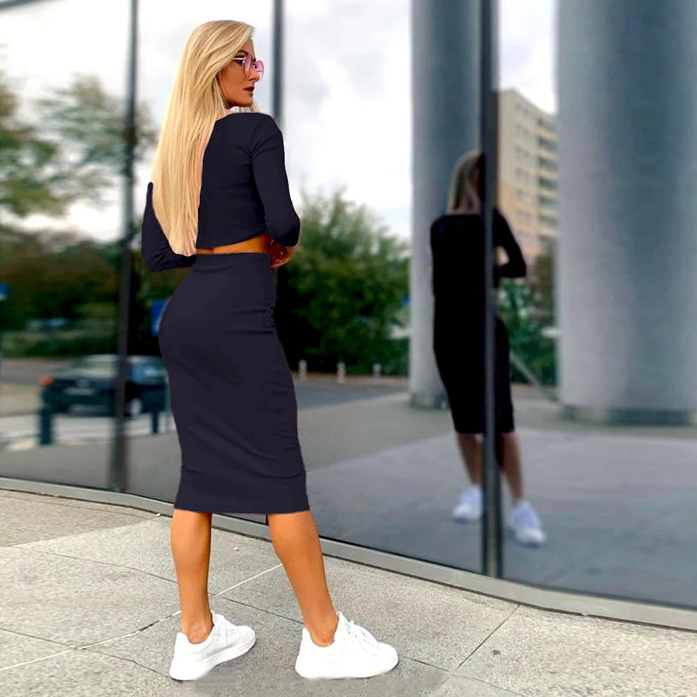 Zweiteiler aus Strick – Sexy Crop Top & Bleistiftrock im Bodycon-Stil | Elegantes Büro- & Party-Outfit